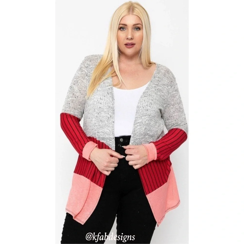 LAST Few! Plus Size Lightweight Silver/Red Coral So Soft Lightweight Cardigan! - Picture 5 of 9